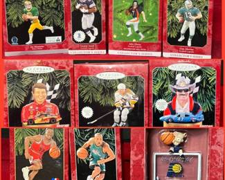 Group of 14 Hallmark Sports Related Keepsake Ornaments- Football ~ Baseball ~ Basketball ~ Nascar 