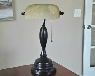  Solid Metal Desk Lamp with Cream Colored Glass Shade - 19" Tall