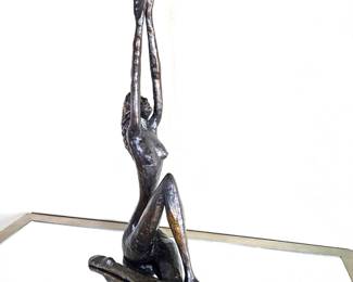 Solid Bronze Statue of a Woman Stretching - A Lovely Calming Table Top Decor Stands 2ft Tall and 12" Deep