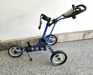 Golf Bag Caddy Blue Tour Trek Brand with Cup Holder - Folds Easily for Storage