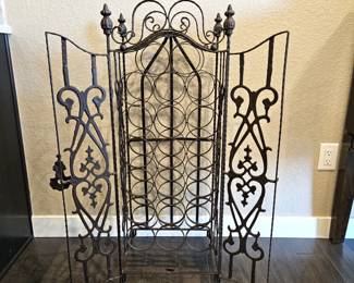 Impressive Heavy Weight Iron Wine Rack with Locking Front Gate - Holds 20 Bottles - 16" x 16" x 38" Tall