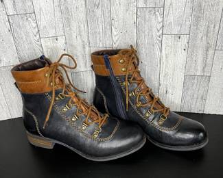  Josef Seibel Sanja Combat Boots Dark Blue & Brown Leather Sz. 39