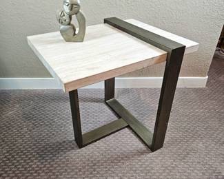  Wiltshire End Table w/ Sea Shell Marble Veneer Top & Hammered Metal Frame/Base - Rectangle Top