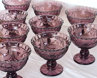 Set of Ten Vintage US Glass Co. Amethyst Purple Candy/ Desert Footed Bowls & More.
