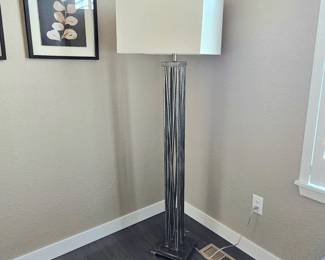 Unique Contemporary Floor Lamp With Wrought Iron Base and Body - Square Drum Shade - 65" Tall