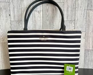  Kate Spade New York Small Canvas Phoebe Tote Bag in Black and White Stripes