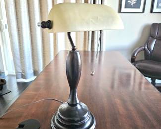 Solid Metal Desk Lamp with Cream Colored Glass Shade - 19" Tall