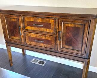 Burl Mahogany Solid Wood Console Buffet Table w/ Two Drawers & Two Cabinets 52"W 18"D 40"T w/ Iron Handles