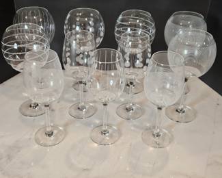 Set of Eleven Lovely Mikasa Red and White Wine Stemmed Glasses w/ Three Different Designs