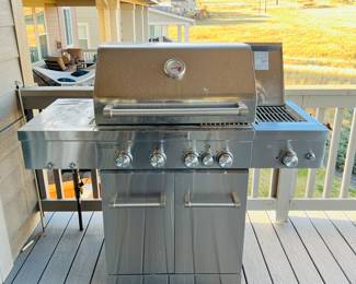 Large Stainless Steel KitchenAid 4- Burner Gas Grill - Hooked up to House Gas Line - Comes w/ Propane Fitting