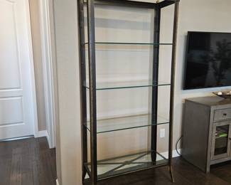 Stunning Substantial Iron Shelf Unit with Heavy Glass Shelves (Adjustable) 37"W x 80"H
