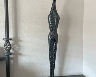 Modernist Black and Silver Hammered Metal Standing Form Sculpture