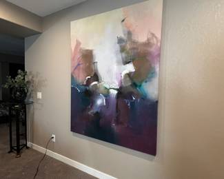  Very Large Abstract Wall Art on Textile (Fabric) Stretched over Block Wood Frame- Signed by Unknown Artist