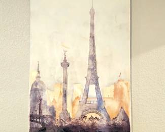  Fun Paris Scene Wall Art with a Shiny Shellac Finish - Stretched on a Block Frame 24" x 36"