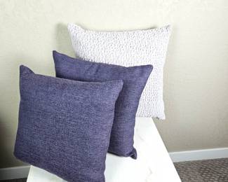 Lot of 3 Throw Pillows- Two Purple Woven Fabric 14"x14" and One Lavender 18"x18" Chenille w/ Velvet Back