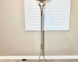 Contemporary Wrought Iron Floor Lamp Painted Cream with Gold Accents - w/ a Metal Shade