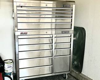 Large 6ft Stainless Steel Craftsman Bearing Grip Latch Toolbox Cabinet with 16 drawers