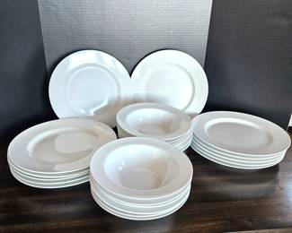  Pier 1 Porcelain "Luminous White" Dinner Plates and Cereal Bowls - 12 of Each