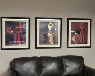 Set of 3 Original Contemporary Metallic Abstract Art signed "SICA" Framed and Matted