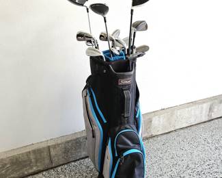 Titleist Golf Bag with Assorted Golf Clubs, Many Titleist Brand