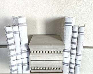 Decorative Storage Boxes - Six Faux White Books for Hidden Storage and Fun Decor, Plus Wood Storage Box
