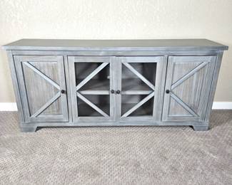  Farm House Style Gray-ish/Blue Painted TV Console Entertainment Cabinet with Glass Doors