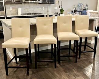 Four Ivory Counter Height PU Leather Barstools