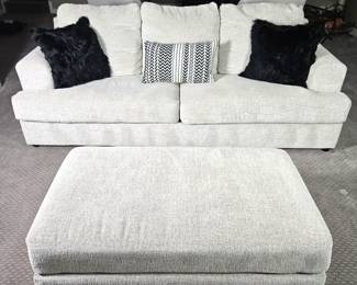 Off-White 96" Sofa w/ Ottoman in Very Clean Condition