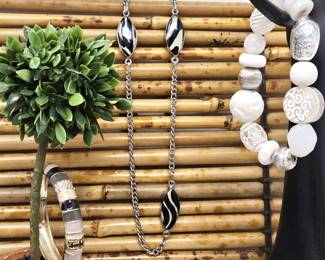 Chunky Bracelet in Unique White Beads, Plus Chico's Leopard Beaded Necklace & Enameled Bangle Bracelet.