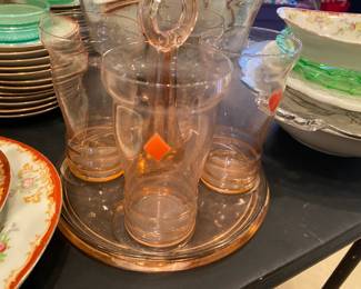 Pink Depression Glass Bridge Drink Set 