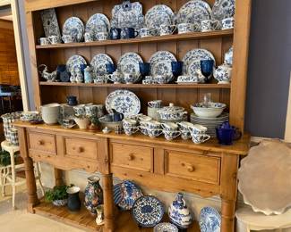 Blue Danube Blue Onion China, Antique Pine Cabinet
