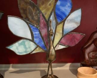 Stain Glass Peacock with brass bases