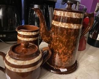 Vintage Marble Arthur Wood Coffee Pot and Cream and Sugar