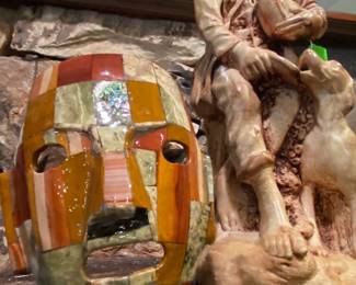 Vintage Mayan Aztec Mosaic Stone Burial Mask, semi precious stones