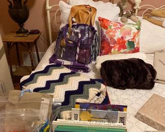 Brass Iron Bed Queen, TCU goodies, Sewing Books, Children Books 
