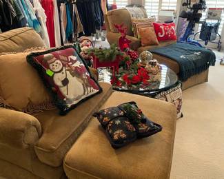 Matching Pair of Overstuffed chairs with ottoman 