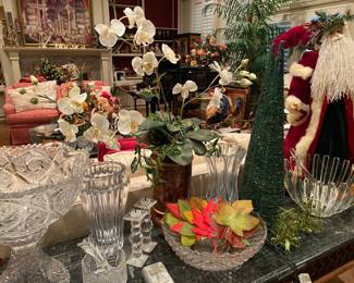 Cut Crystal and Glass Punch Bowls, Pair of Green Christmas Tress that light, Mr Santa