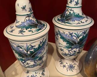 Matching Pair of Blue and White Urns, made in Italy