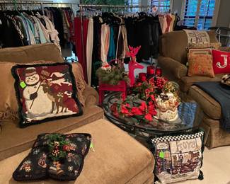 Ladies Clothing, Chico, St JOhn, Tia, and much more, sizes S-XL, matching pair of stuffed side chairs and ottomans, holiday pillows 