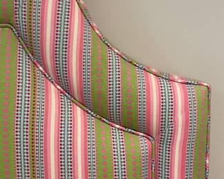 Custom Upholstered Queen Bed Frame in Pine Cone Hill Dots & Stripes Fabric. Pair of Green Velvet Down Filled Pillows Measuring 20" x 20" and Missoni Lumbar Pillow Available, Too. Photo 2 of 2.