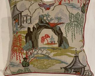 Maze Home-Sourced Ryan Studio Asian Scene Down Filled Pillow. Measures 20" x 20."
