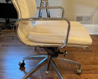 Mid-Century Modern Faux Leather Upholstered Office Chair With Chrome Plated Arms and Lift. Photo 2 of 3.