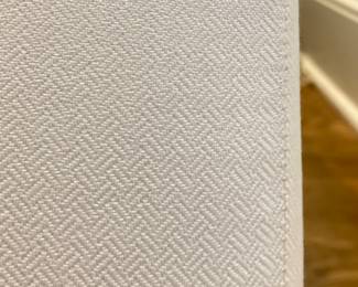 Mandarine Sourced Off-White Herringbone Upholstered Queen Bed Frame with Nail Head Trim. Height Measures 56" H. Photo 6 of 6.