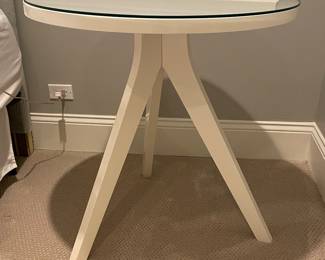 Vintage White West Elm Tripod Side Table With Glass Topper - 2 Available. Each Measures 30" D x 30" H. Photo 1 of 3.