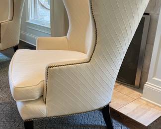 Ballard Designs Thurston Quilted Cotton Fabric Wing Back Chair with Nailhead Trim - 2 Available. Each Measures 30" W x 36" D x 42" H. Photo 2 of 4.