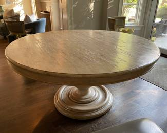 Noir Furniture Rustic Oak Pedestal Farm Table. Measures 60" D x 31" H with 29" Clearance. Great As Is But Would Be AWEOME With A Custom Paint Job. Photo 2 of 4.