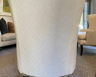 Ballard Designs Thurston Quilted Cotton Fabric Wing Back Chair with Nailhead Trim - 2 Available. Each Measures 30" W x 36" D x 42" H. Photo 3 of 4.