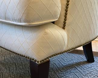 Ballard Designs Thurston Quilted Cotton Fabric Wing Back Chair with Nailhead Trim - 2 Available. Each Measures 30" W x 36" D x 42" H. Photo 4 of 4.