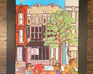 Original Artwork, "Free Sake Today." Signed by Artist. Jill Dryer. Measures 11" x 15.5."