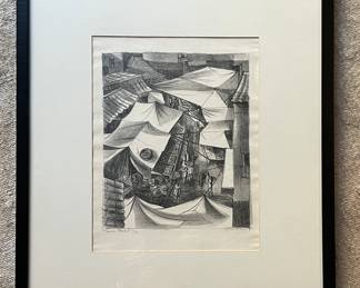 "Taxco Market," Signed & Numbered Print. Miriam McKinney Hofmeier. Measures 9" x 13" without Frame; 21" x 25" Framed. Photo 1 of 3.